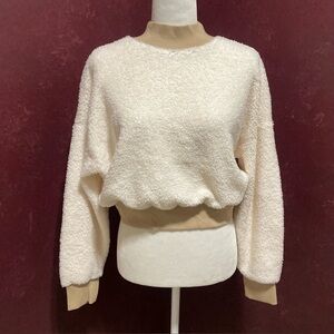 FABLETICS Women’s Size S White Sherpa Beige Cropped Sweater Pullover Top